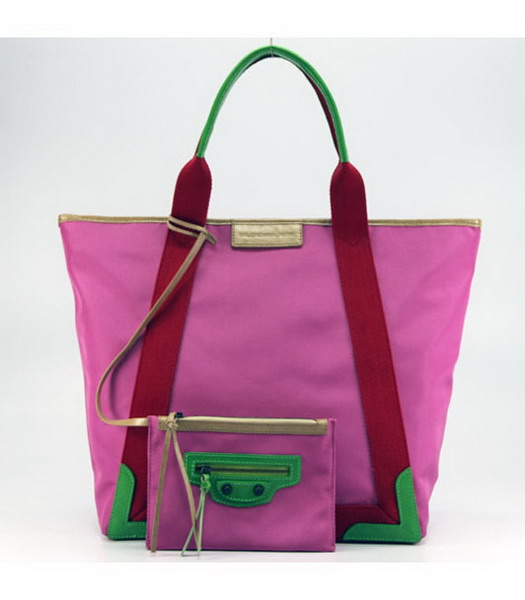 Balenciaga Canvas Tote Bag con Cuoio Fodera in fucsia